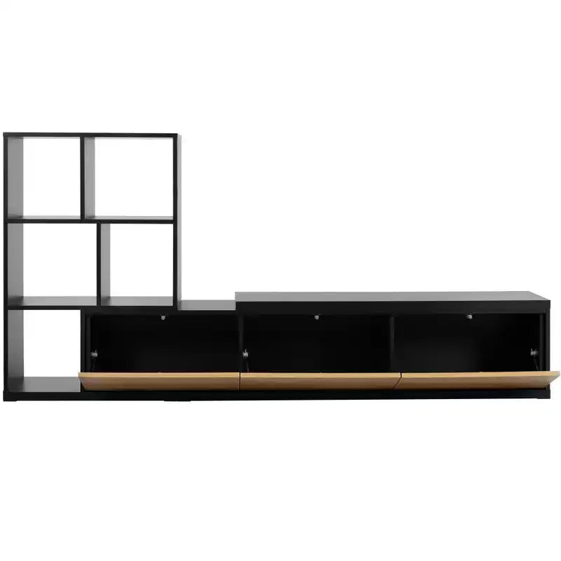 Extendable TV Stand with Bookshelves for 110 TV, Adjustable Entertainment Center with Storage Cabinets, Sliding Tabletop Media Console