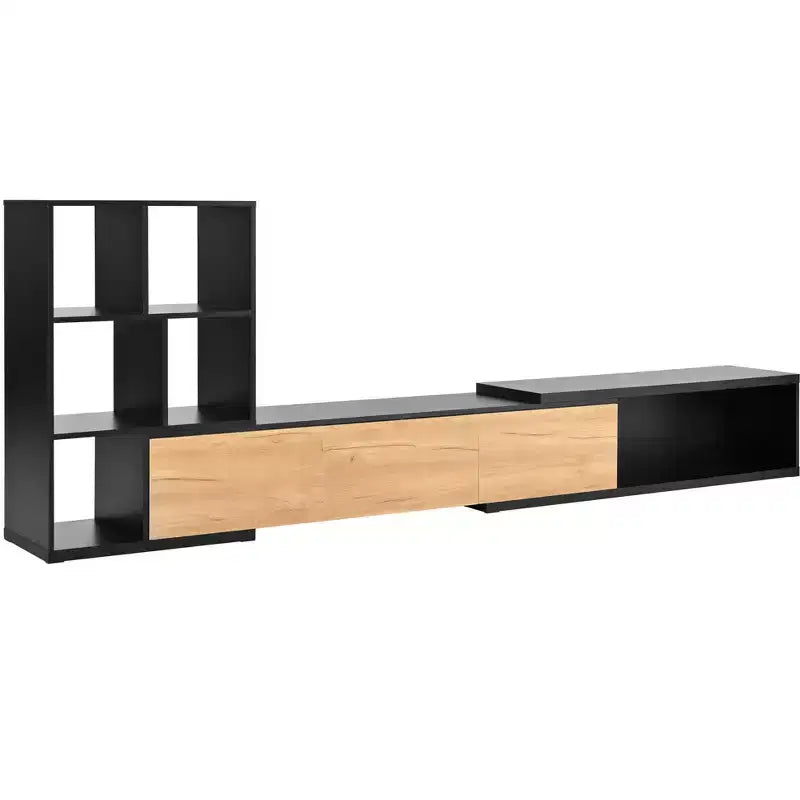 Extendable TV Stand with Bookshelves for 110 TV, Adjustable Entertainment Center with Storage Cabinets, Sliding Tabletop Media Console