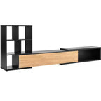 Extendable TV Stand with Bookshelves for 110 TV, Adjustable Entertainment Center with Storage Cabinets, Sliding Tabletop Media Console
