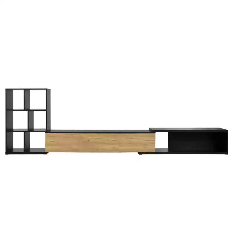 Extendable TV Stand with Bookshelves for 110 TV, Adjustable Entertainment Center with Storage Cabinets, Sliding Tabletop Media Console