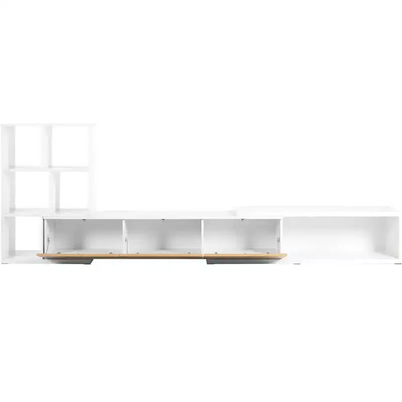 Extendable TV Stand with Bookshelves for 110 TV, Adjustable Entertainment Center with Storage Cabinets, Sliding Tabletop Media Console