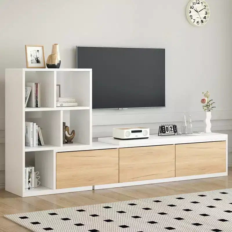 Extendable TV Stand with Bookshelves for 110 TV, Adjustable Entertainment Center with Storage Cabinets, Sliding Tabletop Media Console