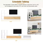 Extendable TV Stand with Bookshelves for 110 TV, Adjustable Entertainment Center with Storage Cabinets, Sliding Tabletop Media Console