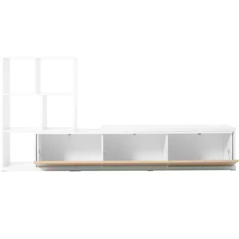 Extendable TV Stand with Bookshelves for 110 TV, Adjustable Entertainment Center with Storage Cabinets, Sliding Tabletop Media Console