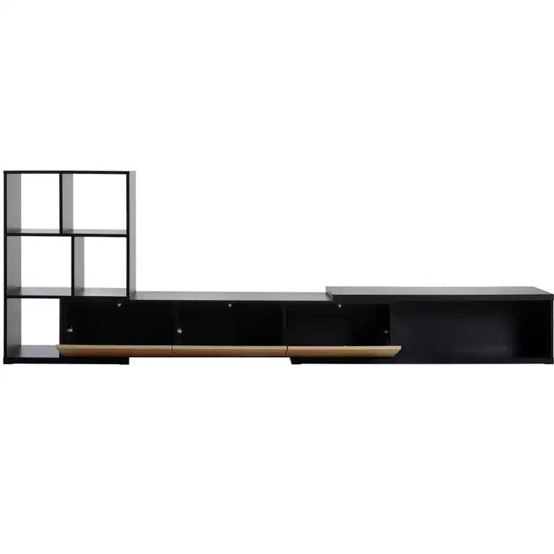 Extendable TV Stand with Bookshelves for 110 TV, Adjustable Entertainment Center with Storage Cabinets, Sliding Tabletop Media Console