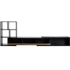 Extendable TV Stand with Bookshelves for 110 TV, Adjustable Entertainment Center with Storage Cabinets, Sliding Tabletop Media Console