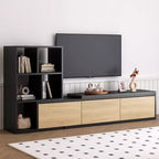 Extendable TV Stand with Bookshelves for 110 TV, Adjustable Entertainment Center with Storage Cabinets, Sliding Tabletop Media Console