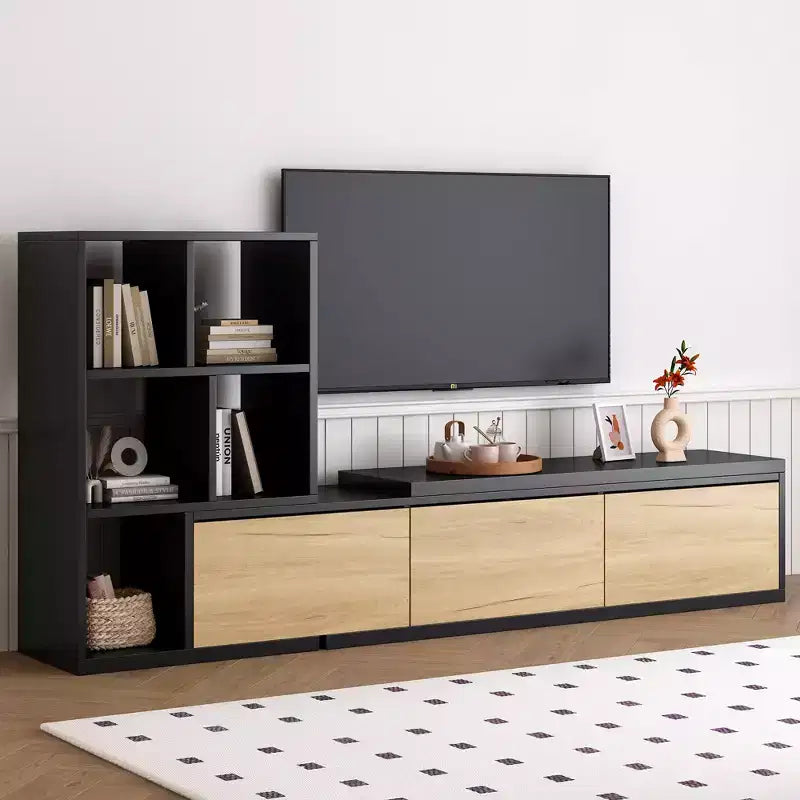 Extendable TV Stand with Bookshelves for 110 TV, Adjustable Entertainment Center with Storage Cabinets, Sliding Tabletop Media Console