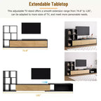 Extendable TV Stand with Bookshelves for 110 TV, Adjustable Entertainment Center with Storage Cabinets, Sliding Tabletop Media Console