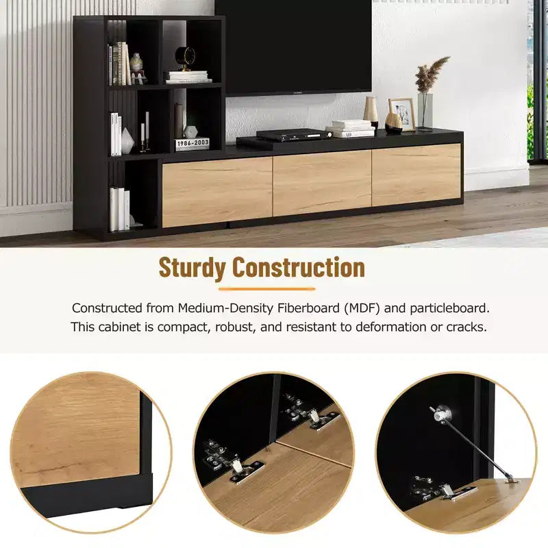 Extendable TV Stand with Bookshelves for 110 TV, Adjustable Entertainment Center with Storage Cabinets, Sliding Tabletop Media Console