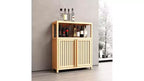 Bathroom Storage Cabinet with Double Slatted Doors, Open Side Shelf; Freestanding Organizer for Bathroom, Living Room, Hallway, Kitchen Neutral