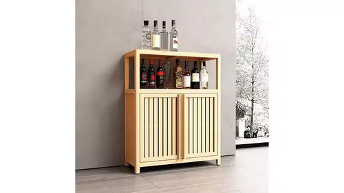 Mobiletto per bagno con doppia anta a persiana, ripiano laterale aperto; organizzatore da terra per bagno, soggiorno, corridoio, cucina, colore neutro