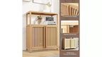 Bathroom Storage Cabinet with Double Slatted Doors, Open Side Shelf; Freestanding Organizer for Bathroom, Living Room, Hallway, Kitchen Neutral
