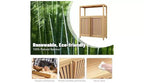 Bathroom Storage Cabinet with Double Slatted Doors, Open Side Shelf; Freestanding Organizer for Bathroom, Living Room, Hallway, Kitchen Neutral