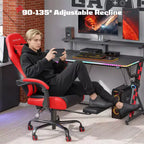 RSPGAME Sedie da Gaming Ergonomiche di Base per Adulti, Sedie da Ufficio in Pelle PU con Supporto Lombare, Cuscino a Molle Insacchettate e Poggiapiedi Retraibile