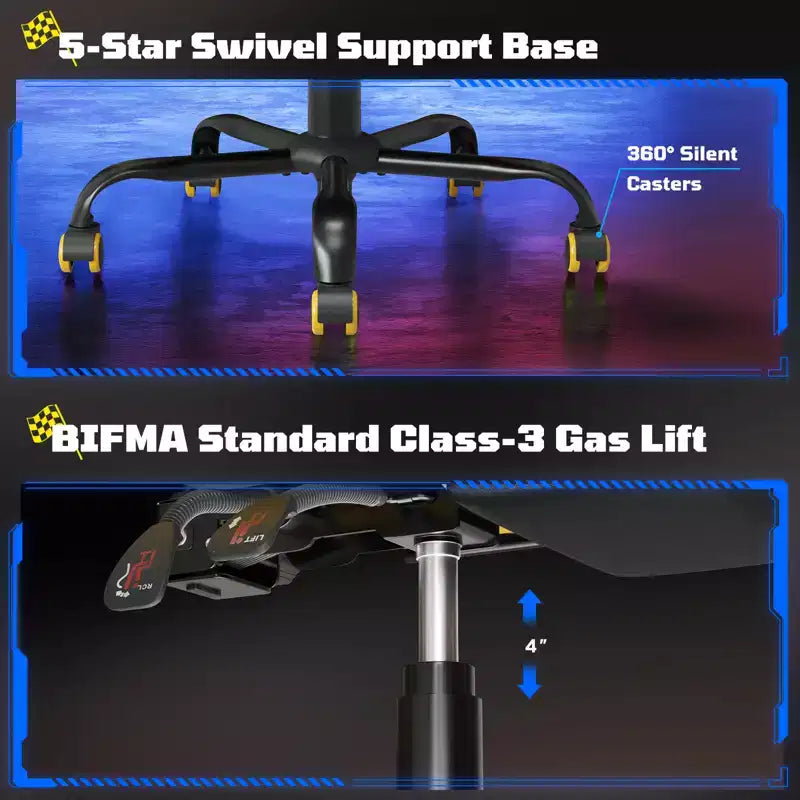 RSPGAME Sedie da Gaming Ergonomiche di Base per Adulti, Sedie da Ufficio in Pelle PU con Supporto Lombare, Cuscino a Molle Insacchettate e Poggiapiedi Retraibile