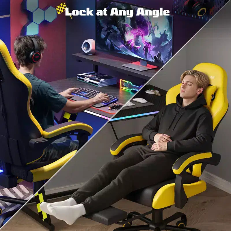 RSPGAME Sedie da Gaming Ergonomiche di Base per Adulti, Sedie da Ufficio in Pelle PU con Supporto Lombare, Cuscino a Molle Insacchettate e Poggiapiedi Retraibile