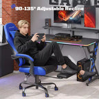 RSPGAME Sedie da Gaming Ergonomiche di Base per Adulti, Sedie da Ufficio in Pelle PU con Supporto Lombare, Cuscino a Molle Insacchettate e Poggiapiedi Retraibile
