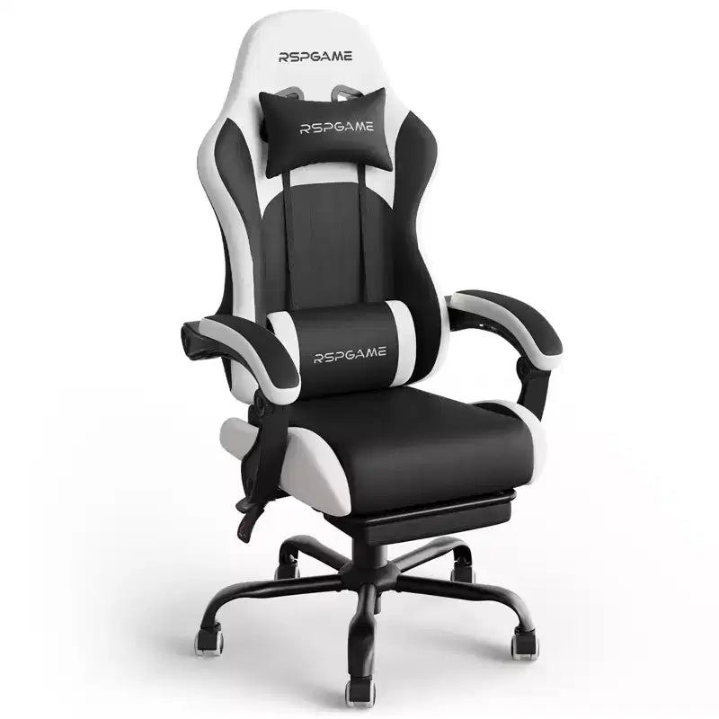 RSPGAME Sedie da Gaming Ergonomiche di Base per Adulti, Sedie da Ufficio in Pelle PU con Supporto Lombare, Cuscino a Molle Insacchettate e Poggiapiedi Retraibile
