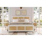 Rattan Bed Frame with Headboard, Boho Cane Platform Bed Frame with Strong Metal Slat, Noise Free, No Box Spring Needed