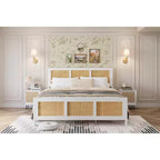 Rattan Bed Frame with Headboard, Boho Cane Platform Bed Frame with Strong Metal Slat, Noise Free, No Box Spring Needed