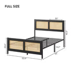 Rattan Bed Frame with Headboard, Boho Cane Platform Bed Frame with Strong Metal Slat, Noise Free, No Box Spring Needed