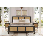 Rattan Bed Frame with Headboard, Boho Cane Platform Bed Frame with Strong Metal Slat, Noise Free, No Box Spring Needed
