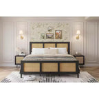 Rattan Bed Frame with Headboard, Boho Cane Platform Bed Frame with Strong Metal Slat, Noise Free, No Box Spring Needed