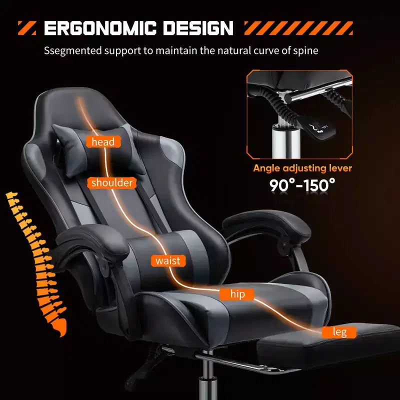 TUYOHW Sedia in Ecopelle con Rotelle e Poggiapiedi, Supporto Lombare, Braccioli Fissi, Sedia da Gaming per Ufficio