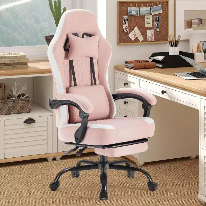 TUYOHW Microfiber Swivel Criss Cross Chair on Wheels,Office Chair with Removable Headrest and Waist Pillow,Gaming Chair for Office