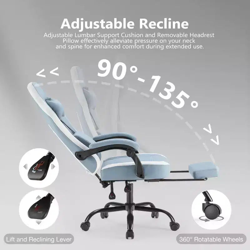 TUYOHW Microfiber Swivel Criss Cross Chair on Wheels,Office Chair with Removable Headrest and Waist Pillow,Gaming Chair for Office