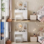 Vanity Desk with Mirror and Lights, Black Vanity Table with Charging Station and Stool, Large Makeup Desk with 4 Drawers, Dressing Table
