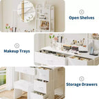 Vanity Desk with Mirror and Lights, Black Vanity Table with Charging Station and Stool, Large Makeup Desk with 4 Drawers, Dressing Table