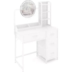 Vanity Desk with Mirror and Lights, Black Vanity Table with Charging Station and Stool, Large Makeup Desk with 4 Drawers, Dressing Table