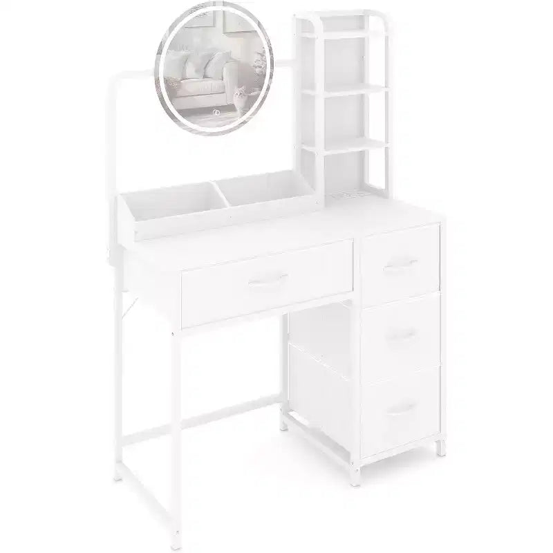 Vanity Desk with Mirror and Lights, Black Vanity Table with Charging Station and Stool, Large Makeup Desk with 4 Drawers, Dressing Table