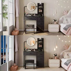 Vanity Desk with Mirror and Lights, Black Vanity Table with Charging Station and Stool, Large Makeup Desk with 4 Drawers, Dressing Table