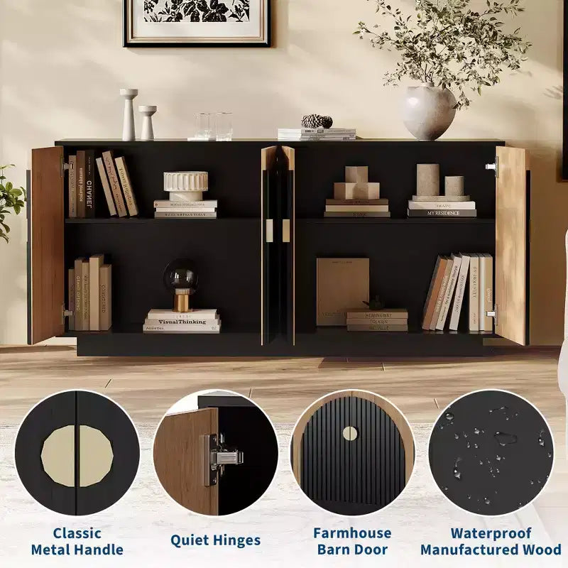 63 Modern Farmhouse Sideboard Buffet Cabinet with Storage and Fluted Doors - Storage Sideboard for Dining Room, Coffee Bar & Wine Bar Console Table