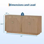 63 Modern Farmhouse Sideboard Buffet Cabinet with Storage and Fluted Doors - Storage Sideboard for Dining Room, Coffee Bar & Wine Bar Console Table