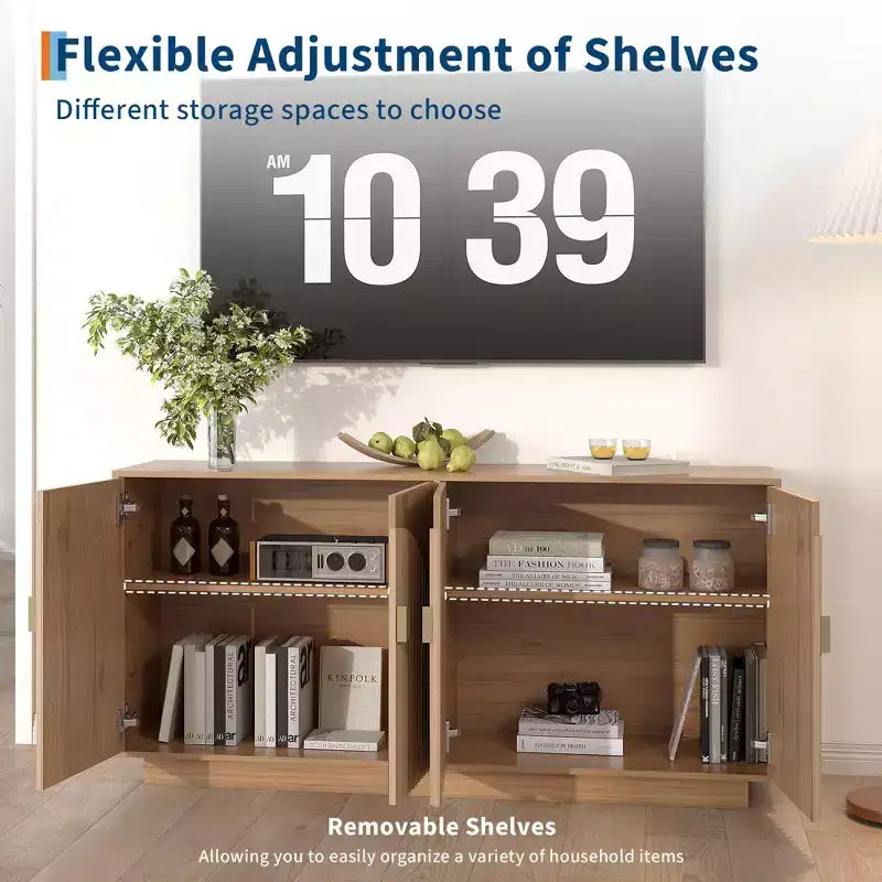 63 Modern Farmhouse Sideboard Buffet Cabinet with Storage and Fluted Doors - Storage Sideboard for Dining Room, Coffee Bar & Wine Bar Console Table