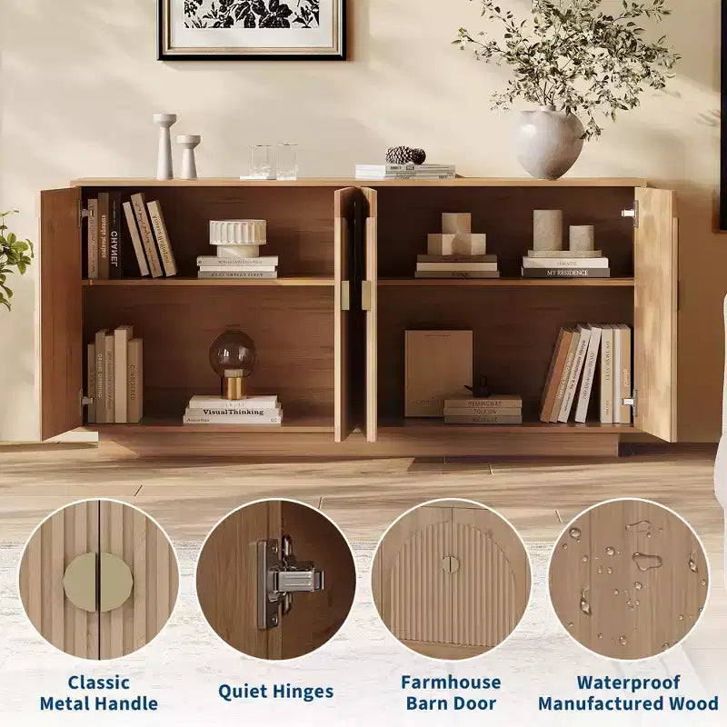 63 Modern Farmhouse Sideboard Buffet Cabinet with Storage and Fluted Doors - Storage Sideboard for Dining Room, Coffee Bar & Wine Bar Console Table
