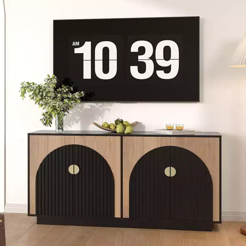 Mobile credenza moderno da 63 pollici in stile fattoria con ante scanalate e spazio contenitivo - Credenza contenitore per sala da pranzo, mobile bar e tavolo consolle per enoteca