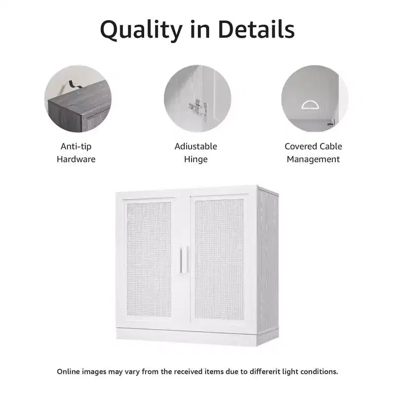 PexFix Credenza Modulare con Ante, Mobile Buffet da Fattoria con Pannelli in Rattan per Soggiorno Cucina Sala da Pranzo Ingresso