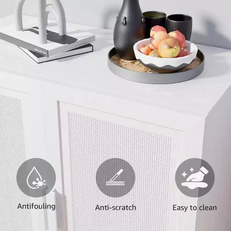 PexFix Credenza Modulare con Ante, Mobile Buffet da Fattoria con Pannelli in Rattan per Soggiorno Cucina Sala da Pranzo Ingresso