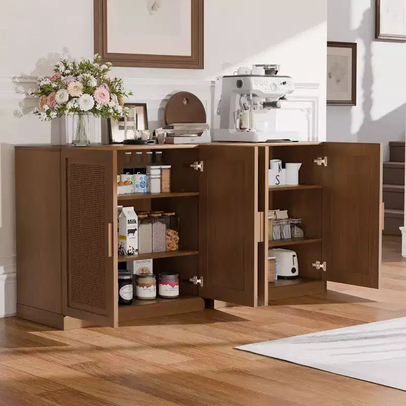 PexFix Credenza Modulare con Ante, Mobile Buffet da Fattoria con Pannelli in Rattan per Soggiorno Cucina Sala da Pranzo Ingresso