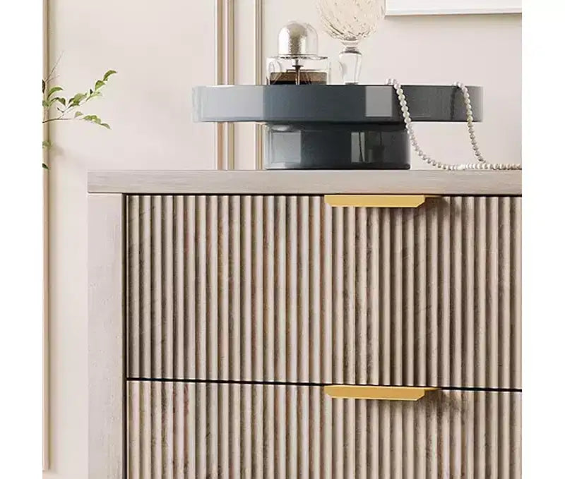 Comò per camera da letto a 5 cassetti, cassettiere alte in legno con maniglie dorate per armadio, cassettiera in legno, armadietto e cassetti organizer