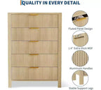 Comò per camera da letto a 5 cassetti, cassettiere alte in legno con maniglie dorate per armadio, cassettiera in legno, armadietto e cassetti organizer