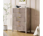 Comò per camera da letto a 5 cassetti, cassettiere alte in legno con maniglie dorate per armadio, cassettiera in legno, armadietto e cassetti organizer