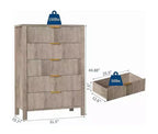 Comò per camera da letto a 5 cassetti, cassettiere alte in legno con maniglie dorate per armadio, cassettiera in legno, armadietto e cassetti organizer