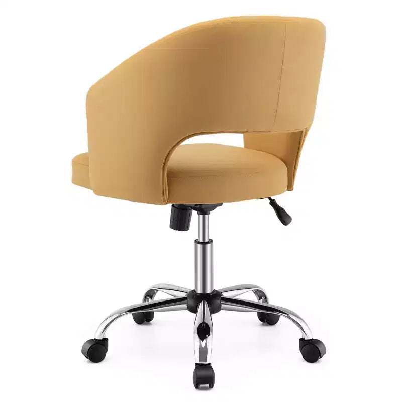 Costway Adjustable Swivel Desk Vanity Chair Upholstered Office Chair w/ Hollow Out Back