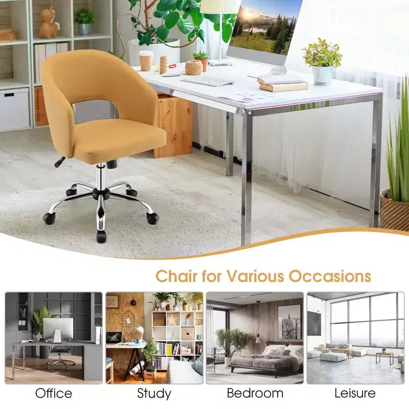 Costway Adjustable Swivel Desk Vanity Chair Upholstered Office Chair w/ Hollow Out Back